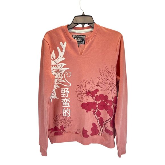 Blind Rooster Floral Graphic Pullover Sweatshirt Pink Small Cotton Blend - Picture 1 of 7